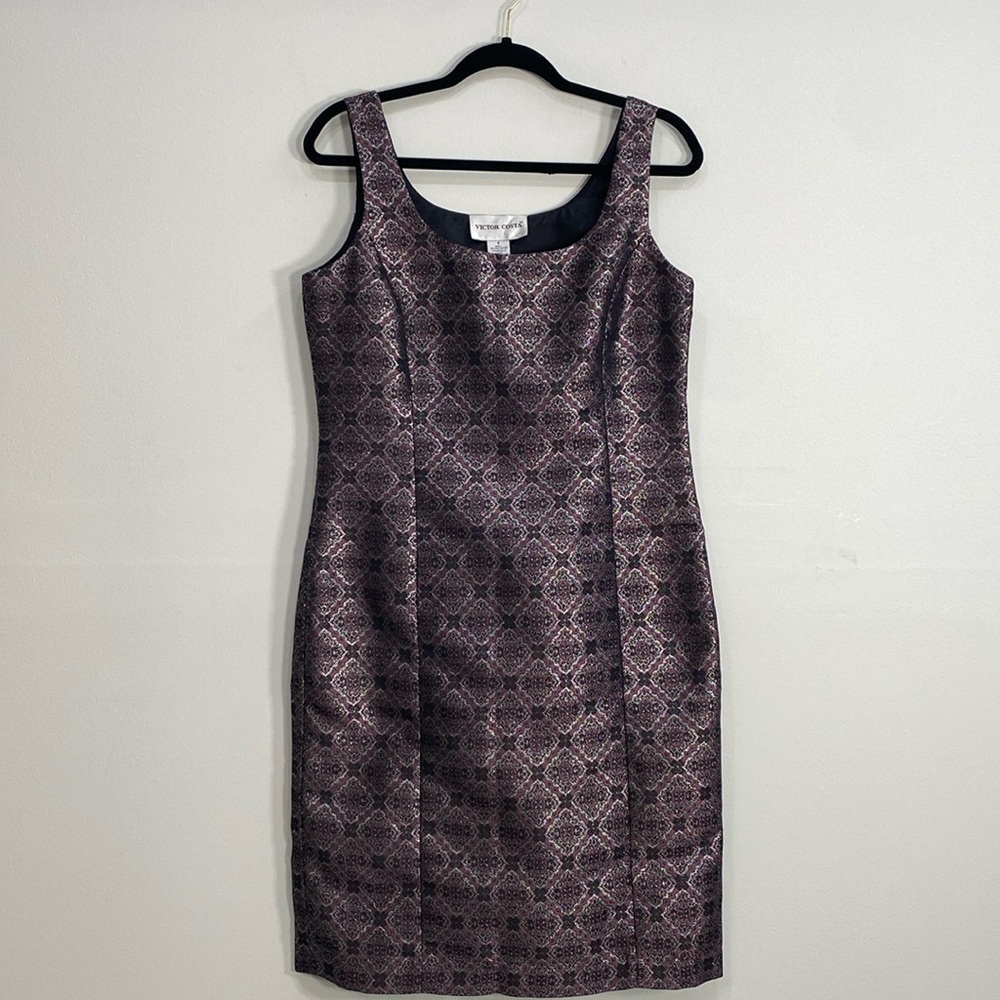 Victor Costa Elegant Cocktail Sheath Sleeveless Metallic Women's 8 Purple